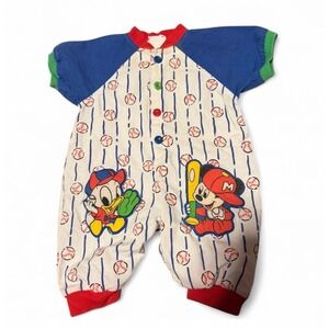 Vintage Disney Baby Mickey Mouse Donald Duck Baseball Romper 6–9M Colorblock